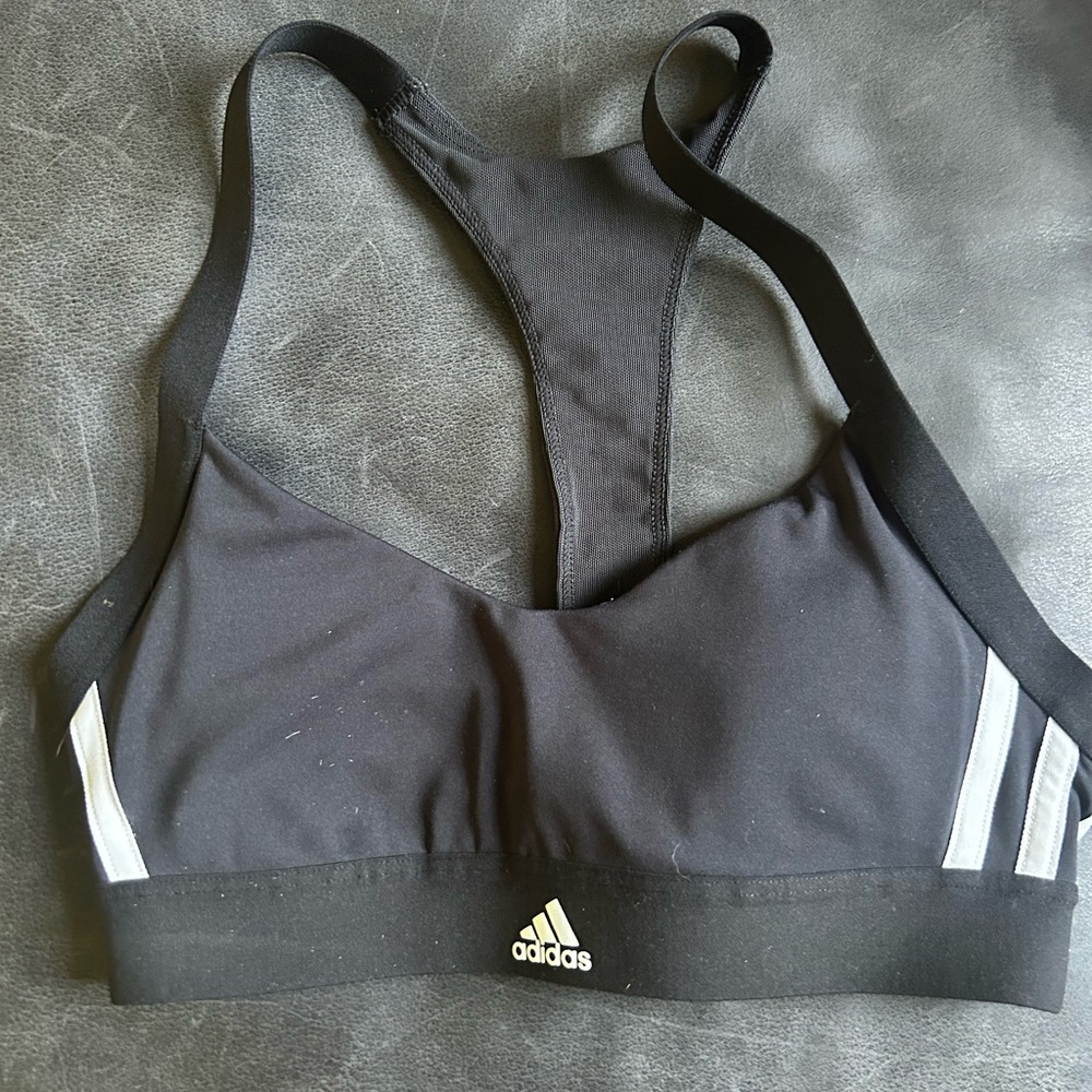 adidas Black Sports Bra with White Stripes